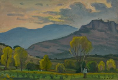 Crossroads to Velina... Sunset — Oil painting, Canvas, 38.00×55.00cm — Theodoros Markellos
